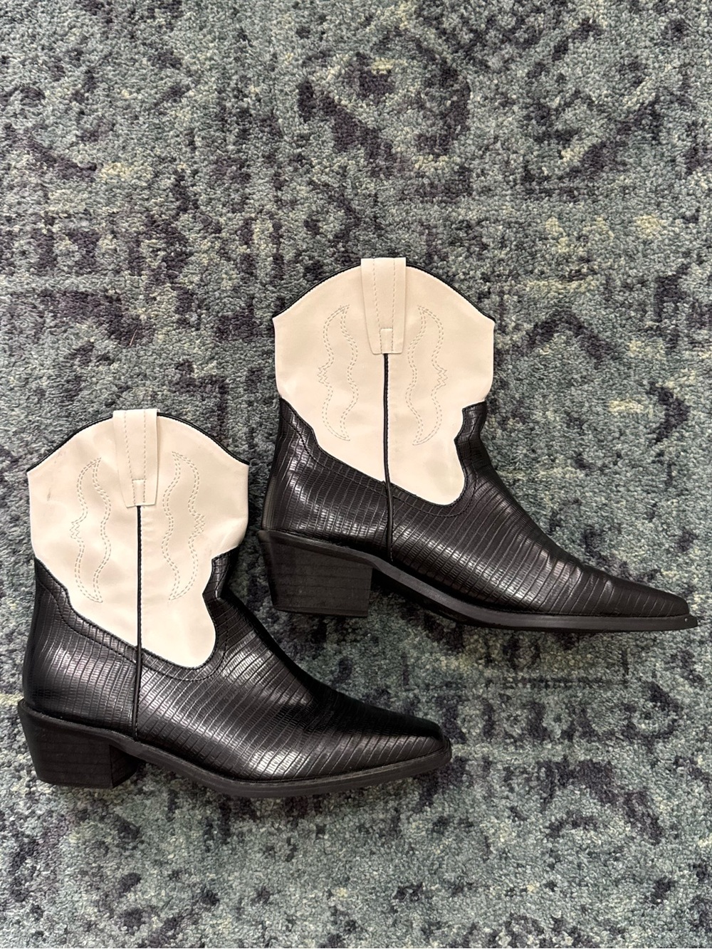 Black and white snake skin Western Ankle Boots